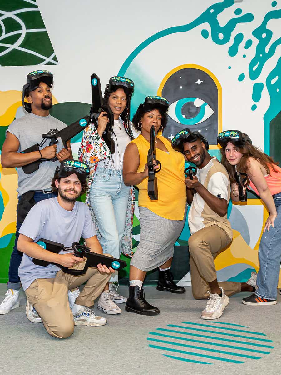 Group of people posing after having played a vr match