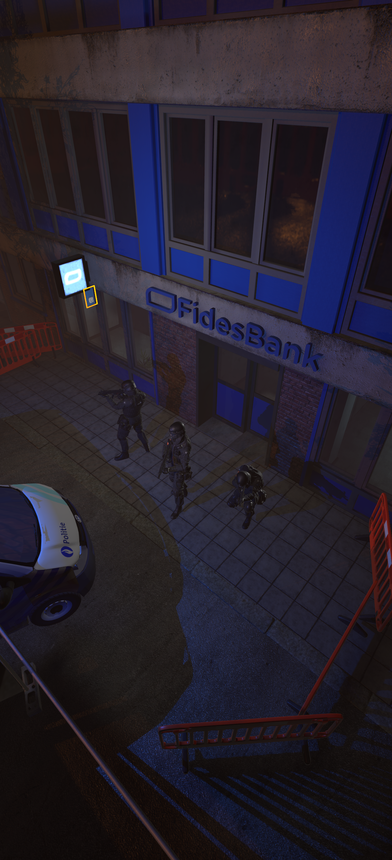 Background image of fides bank with police in front